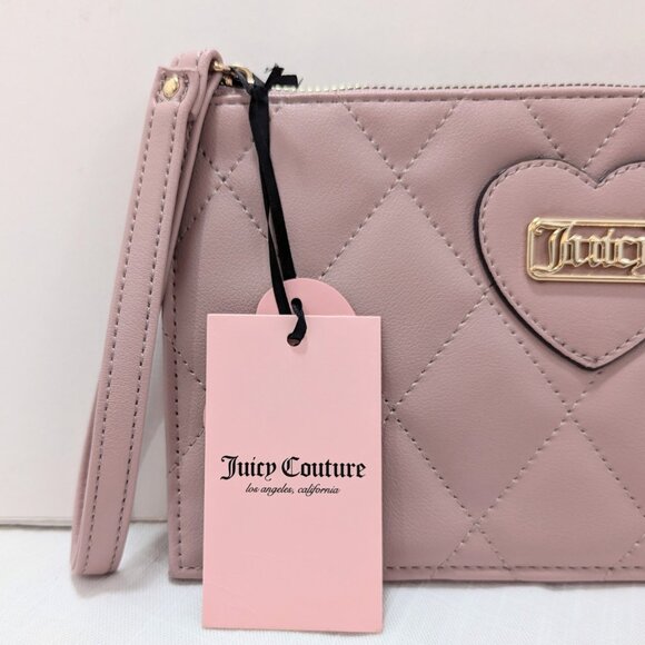Juicy Couture Dusty Blush Quilted Diamond Faux Leather Wristlet NEW WITH TAGS - Picture 3 of 16